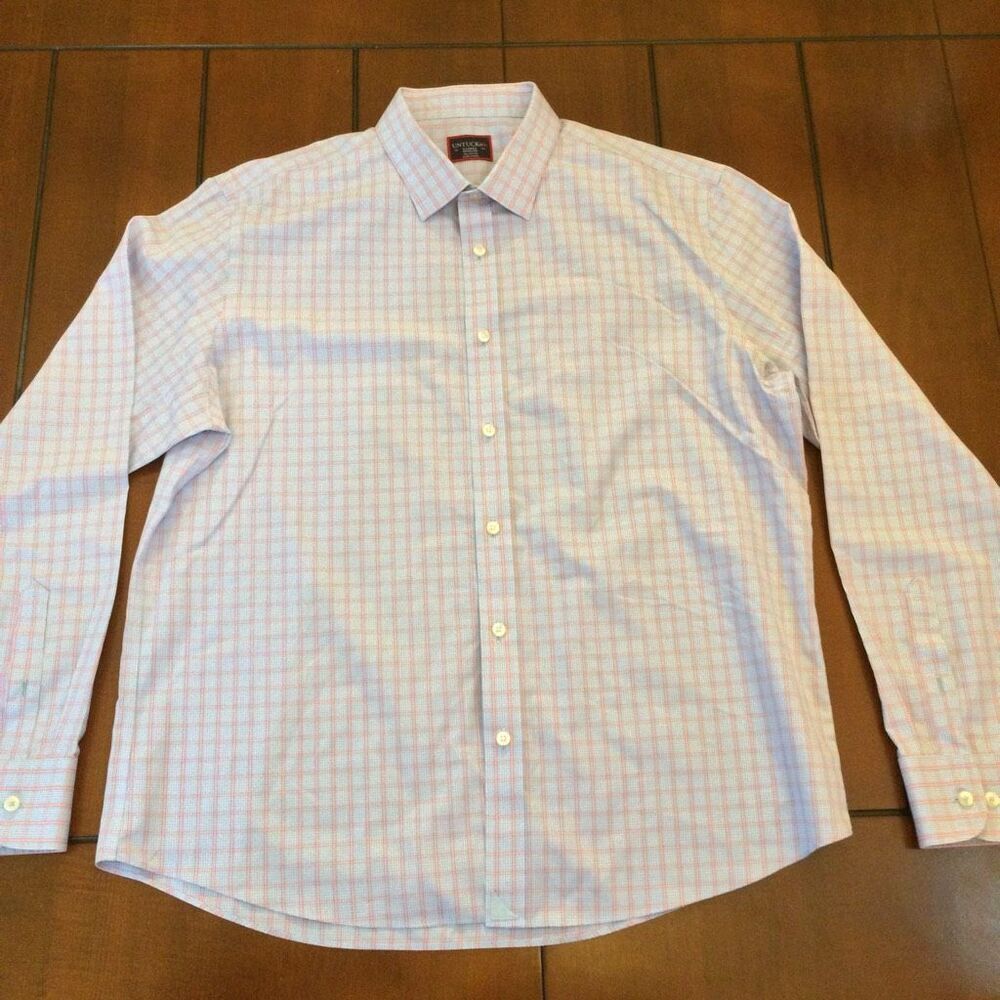 Untuckit men’s wrinkle free 100% cotton x-large blue pink plaid